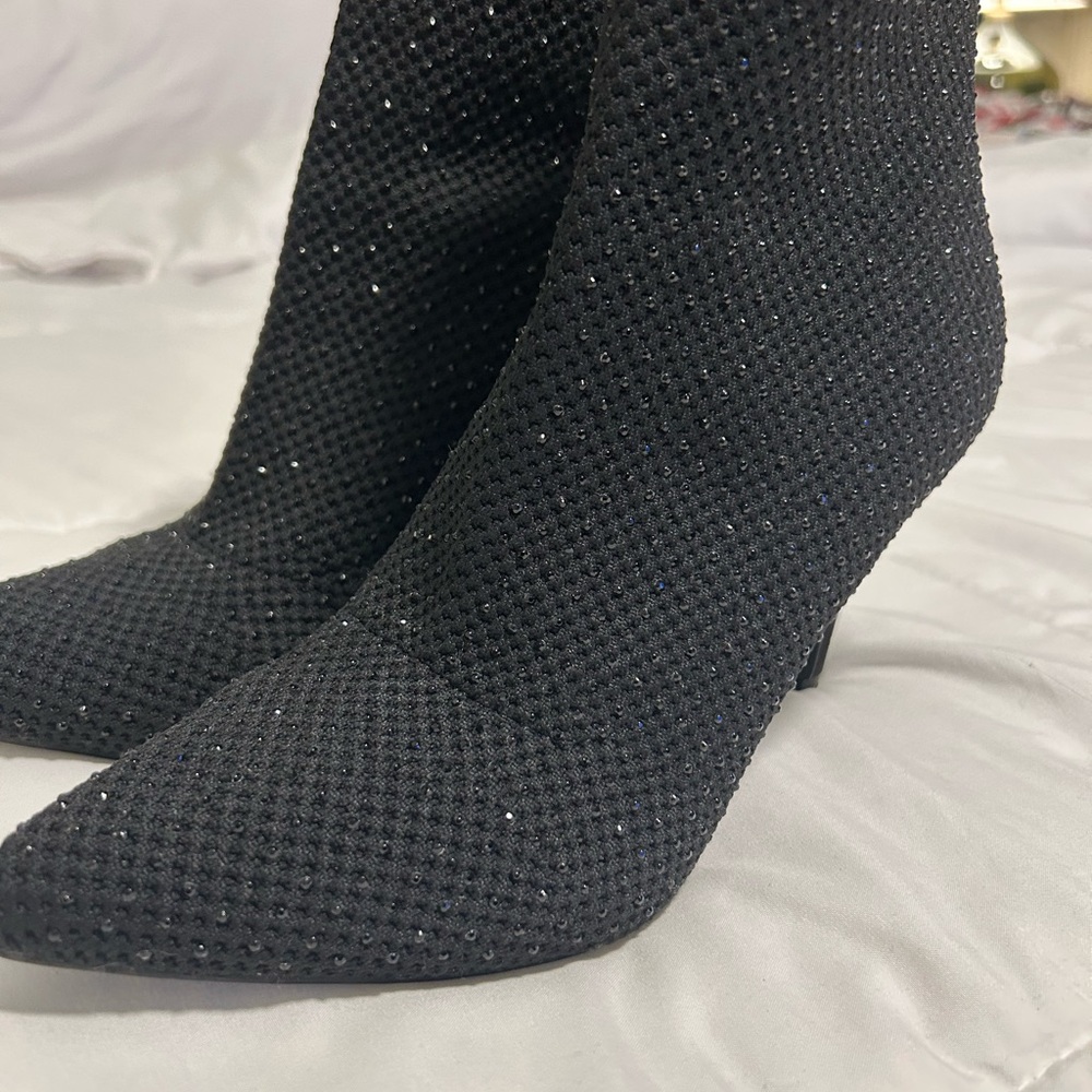 MIA Black Sparkle Knit Heeled Boots - Picture 4 of 5